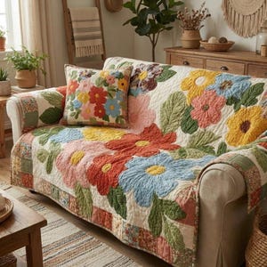 Funda de sofá con estampado floral retro y colorida, con funda de almohada, juego de fundas de sofá florales vintage, protector de muebles de jardín estilo bohemio