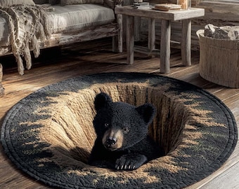 Den Cub Quilted Round Mat – Cozy Rustic Cabin Bear Decor