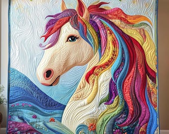 Colorful Horse Blanket, Boho Rainbow Horse Throw, Artistic Animal Blanket, Vibrant Equine Decor, Horse Lover Gift