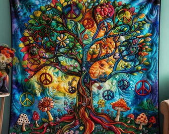 Manta Árbol de la Vida, Manta Hippie con Árbol, Manta Psicodélica Colorida, Decoración Espiritual Bohemio, Regalo con Símbolo de la Paz para Amantes de la Naturaleza