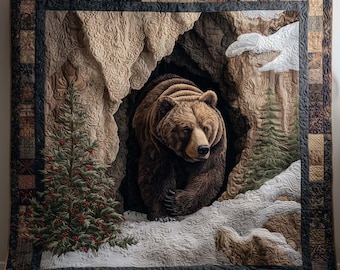 Winter Bear Cave Blanket, Rustic Wildlife Snow Forest Throw, Cabin Lodge Decor, Cozy Nature Gift, Woodland Bear Blanket