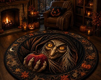 Alfombra redonda de bruja de Halloween, alfombra de bruja espeluznante, decoración de Halloween tenebrosa, decoración otoñal de bruja para el hogar, alfombra redonda gótica de Halloween