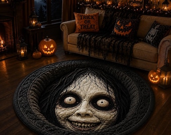 Alfombra redonda espeluznante de Halloween, alfombra de terror para el suelo, alfombra con cara de fantasma espeluznante, decoración de Halloween aterradora, decoración de habitación de terror gótico, alfombra redonda de Halloween