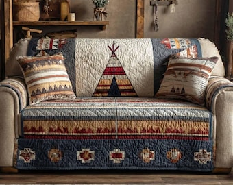 Southwestern Tipi Sofabezug mit Kissenbezügen, Tribal Boho Couch Cover Set, Rustikaler Azteken Möbelschutz