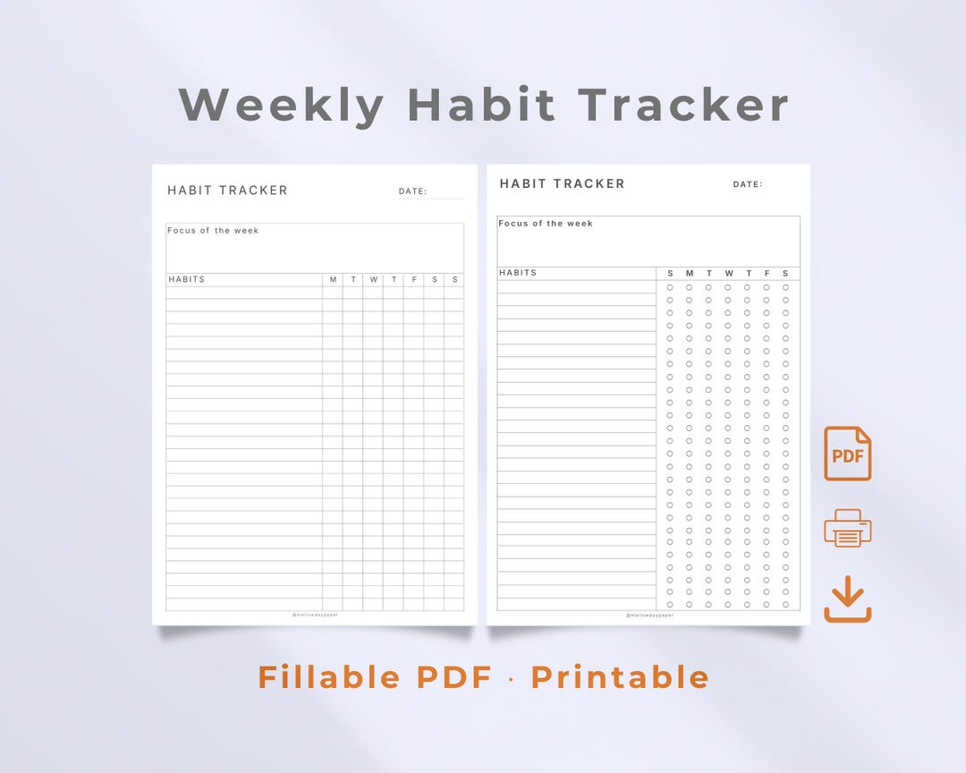 Weekly Habit Tracker Printable, Simple Fillable PDF - Etsy