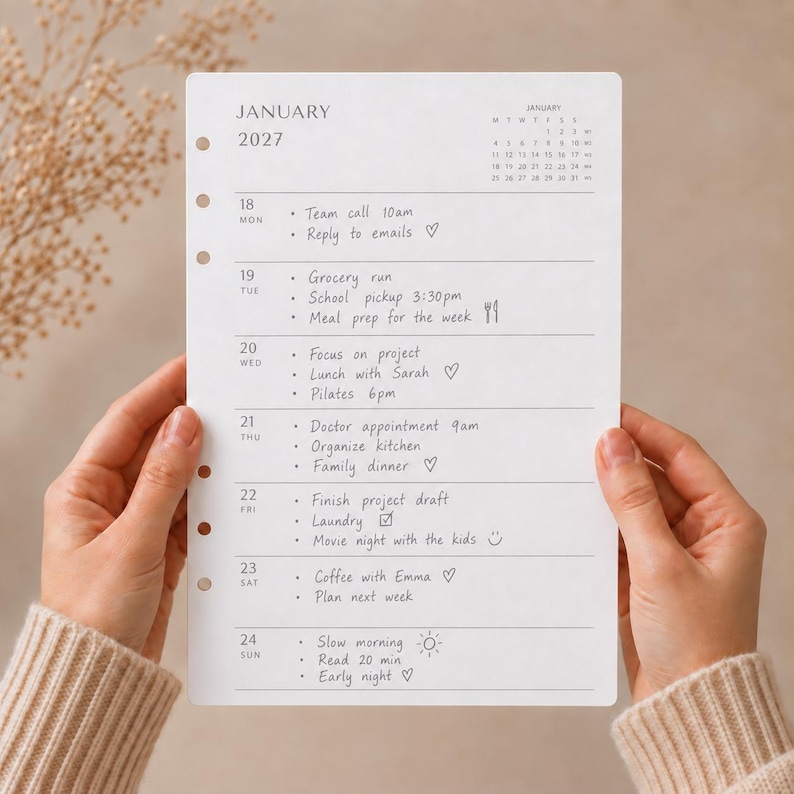 2027 A5 Weekly Planner Inserts Printable Week on Two Pages With Grid ...