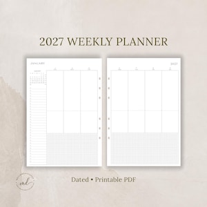 2027 Weekly Planner Printable A5 Planner Inserts Week on Two Pages Dated Sunday Monday Start 6 Ring Binder PDF
