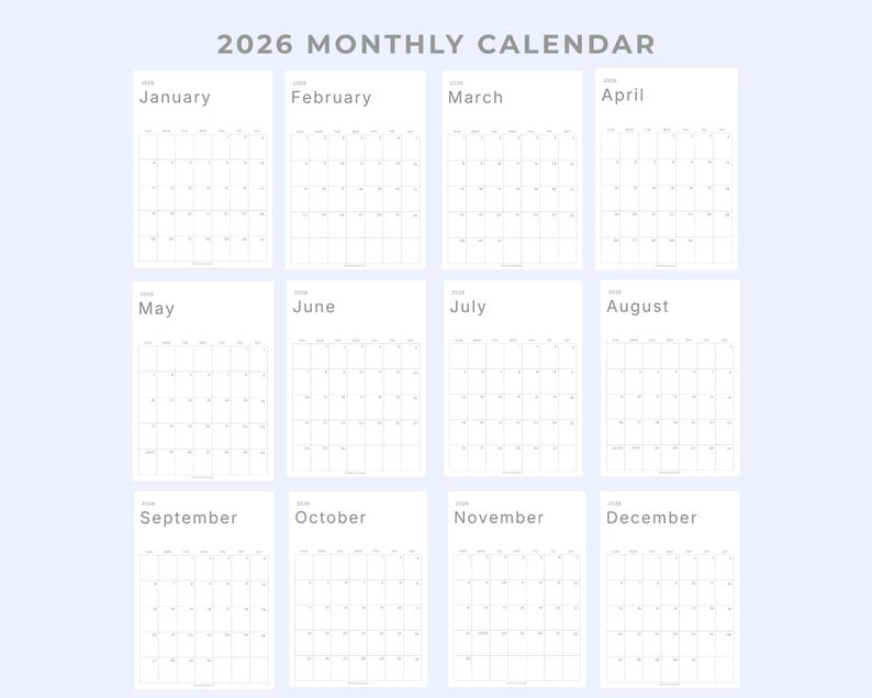 2026 Printable Vertical Calendar Fillable PDF Minimalist Monthly ...