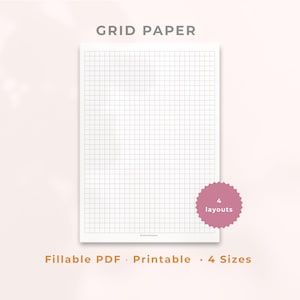 Papel cuadriculado imprimible y rellenable en formato PDF para notas, limpio, minimalista, en varios tamaños.