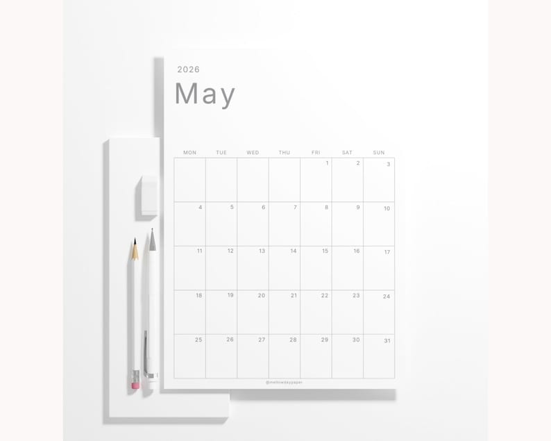 2026 Printable Vertical Calendar Fillable PDF Minimalist Monthly ...