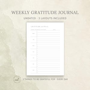 Wekelijks dankbaarheidsdagboek (printbaar PDF) Dagelijks dankbaarheidslogboek 3 dingen waar ik dankbaar voor ben Dagboek voor zelfzorg