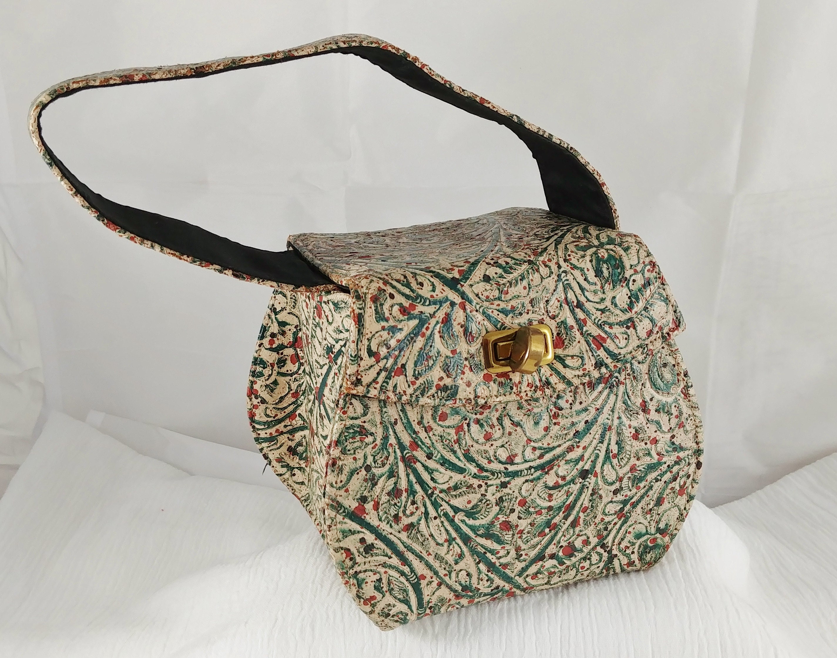 Vintage 1960's MOD Box Purse / Handbag Embossed Leather | Etsy