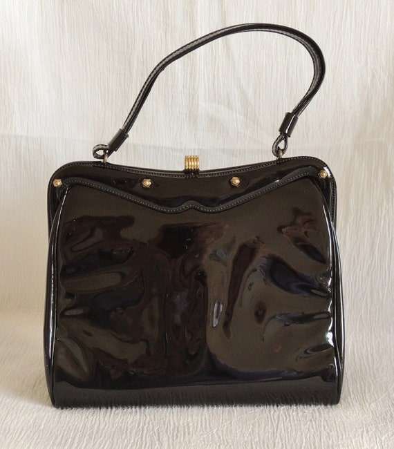 Classic Vintage 50s Black Patent Kelly Handbag