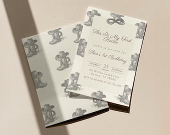 First Rodeo Birthday Invitation, Western 1st Birthday, Editable Canva Template