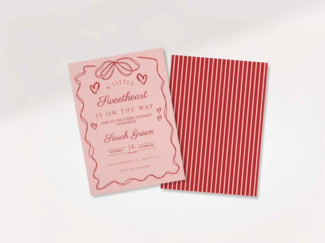 Pink Invitations Heart Valentine Baby Shower Invitation, Pink Red Hearts, Editable Canva ...