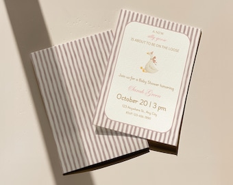 Dumme Gans Babyparty einladen, Blush rosa Baby Mädchen Einladung, druckbare Vorlage, Canva bearbeitbar