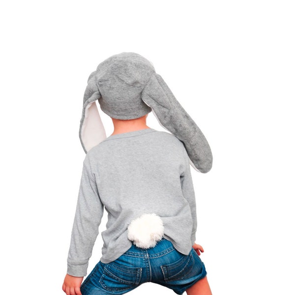 Grey Easter Bunny Ears Hat and Tail Set, Fluffy Bunny Tail, Easter Gift, Rabbit Costume, Photo Prop, Kids Costume Bunny, Adult Bunny Hat