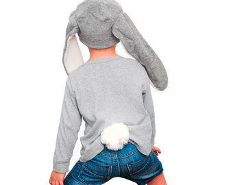 Grey Easter Bunny Ears Hat and Tail Set, Fluffy Bunny Tail, Easter Gift, Rabbit Costume, Photo Prop, Kids Costume Bunny, Adult Bunny Hat