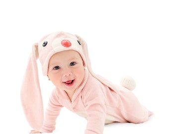 Easter Bunny Baby Costume, Baby Pink Bunny Ears, Baby's First Halloween, Easter Bunny Baby Outfit, Pink Rabbit Costume, Easter Photo Prop