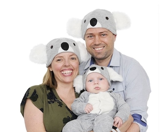Koala Hat, Australian Animal Ear Hat, Koala Beanie, Koala Costume, Halloween Costume, Family Halloween Costume, Koala Baby Kid Adult Hat