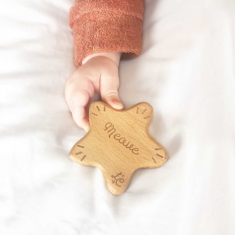 Christmas Organic Wood Star Rattle, PERSONALISED Baby Xmas Present, Australian Made Natural Wooden Toy, First Christmas, Baby Gift Keepsake image 2