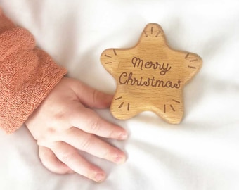 Christmas Organic Wood Star Rattle, PERSONALISED Baby Xmas Present, Australian Made Natural Wooden Toy, First Christmas, Baby Gift Keepsake