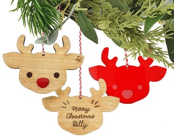 Rudolf Personalised Wooden Christmas Ornament Reindeer, Laser Cut Christmas Decoration, Personalised Christmas Gift, Custom Name Xmas Decor