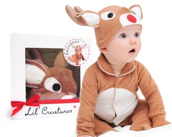 Reindeer Baby Christmas Present Gift Box, Newborn - Toddler, Baby Christmas Outfit, First Christmas Gift, Baby Shower, Santa Photo Outfit