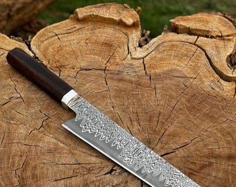 Cuchillo de chef de Damasco hecho a mano / Kiritsuke japonés VG10, mango de ébano
