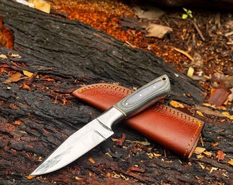 Cuchillo de caza artesanal de acero al carbono de alta calidad / Mango de espiga completa de Micarta