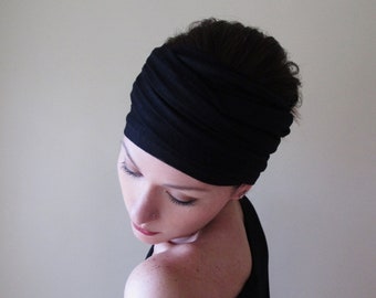BLACK Head Scarf, EcoShag Head Wrap for Women, Black Jersey Headscarf for Women, Extra Wide Hair Wrap, Dread Lock Hair Wrap, Dreadlock