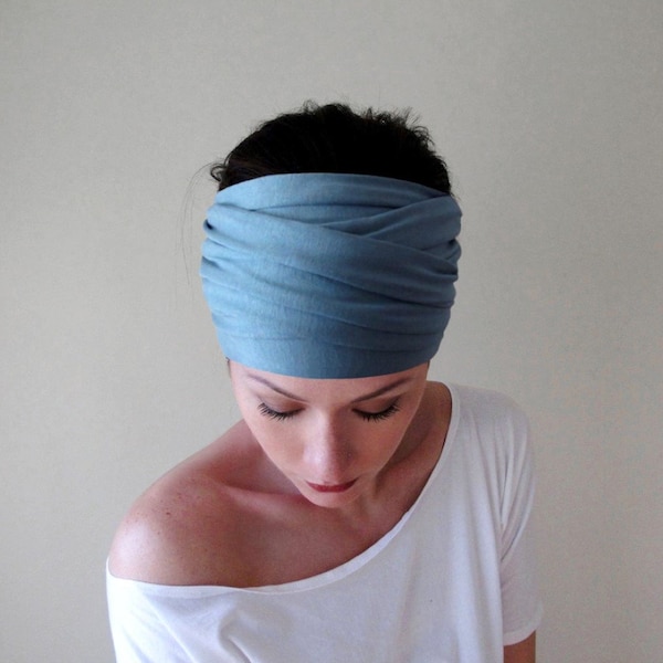 LIGHT BLUE Head Scarf, Sky Blue EcoShag Head Wrap, Extra Wide Headbands for Women, Carolina Blue Scarf, Soft Blue Jersey Headband