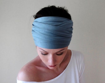 LIGHT BLUE Head Scarf, Sky Blue EcoShag Head Wrap, Extra Wide Headbands for Women, Carolina Blue Scarf, Soft Blue Jersey Headband