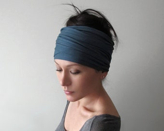 AEGEAN BLUE Head Wrap, Blue Green Head Scarf for Women, Jersey Head Wraps for Women, Moroccan Blue Headband, EcoShag Wide Headband