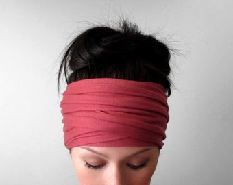 RHUBARB Head Scarf, Reddish Pink EcoShag Head Wrap, Extra Wide Headscarf, Jersey Hair Wrap for Dreads, Papaya Red Head Covering Alopecia