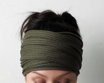 WAFFLE KNIT Headwrap, Extra Wide Headband Scarf, Sweater Knit Headscarf