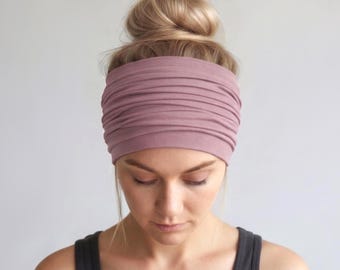Extra Wide Headband, Stretch Jersey Headband, Handmade Yoga Headband, Rosy Brown Headband for Sensitive Skin