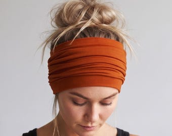 Extra Wide Headband, Soft Jersey Headband, Handmade Yoga Headband, Ginger Stretch Hairband