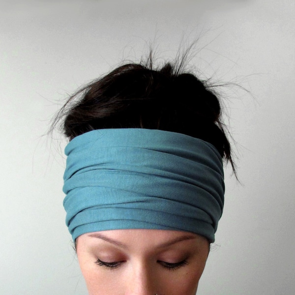 VINTAGE TEAL Head Scarf, Extra Wide Head Wrap, EcoShag Hair Wrap, Antique Teal Headscarf, Aged Teal Hair Tie for Dreads, For Men For Women