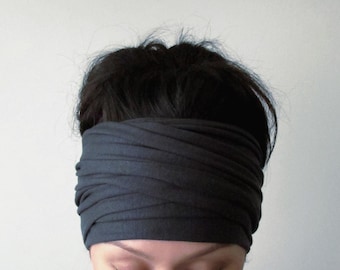 DARK GRAY Extra Wide Headwrap, Handmade Stretch Hair Scarf for Women, Ecoshag Soft Jersey Headscarf