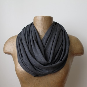 CHARCOAL HEATHER GRAY Jersey Knit Infinity Scarf - Lightweight Loop Scarf