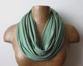 CELADON GREEN Infinity Scarf, Lightweight Jersey Loop Scarf