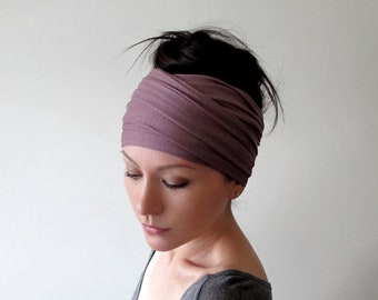 DEEP MAUVE Head Scarf, Extra Wide EcoShag Headscarf, Dusty Orchid Head Wrap, Stretch Jersey Headbands for Women & Teen Girls, Yoga Hairwrap