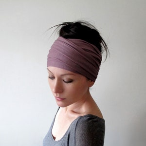 DEEP MAUVE Head Scarf, Extra Wide EcoShag Headscarf, Dusty Orchid Head Wrap, Stretch Jersey Headbands for Women & Teen Girls, Yoga Hairwrap
