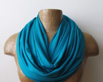 TURQUOISE BLUE Infinity Scarf, Lightweight Jersey Loop Scarf, Handmade Ecoshag Circle Scarf