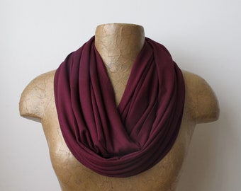 MAROON Infinity Scarf, Lightweight Loop Scarf, EcoShag Jersey Circle Scarf, Maroon Tube Scarf