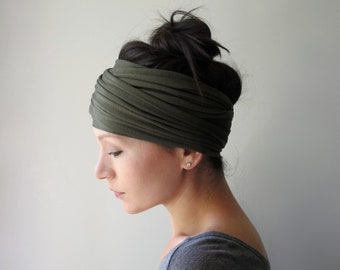 OLIVE GREEN Head Wrap, EcoShag Head Scarf for Women, Extra Wide Headscarf, Olive Green Jersey Hair Wrap for Women, Dread Lock Hair Scarf