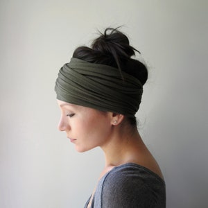 OLIVE GREEN Head Wrap, EcoShag Head Scarf for Women, Extra Wide Headscarf, Olive Green Jersey Hair Wrap for Women, Dread Lock Hair Scarf