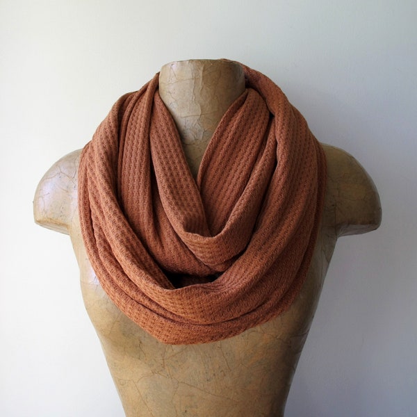 BURNT ORANGE Infinity Scarf, EcoShag Waffle Knit Scarf, Sweater Knit Loop Scarf