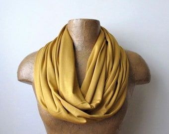 MUSTARD YELLOW Infinity Scarf, EcoShag Jersey Scarf, Dark Yellow Circle Scarf, Lightweight Loop Scarf, Everyday Scarf